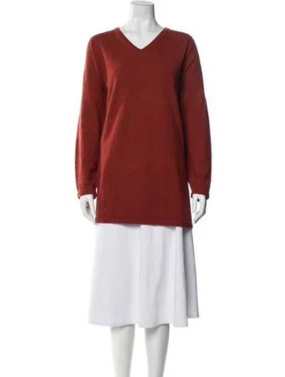 Pre-owned Eskandar Cashmere V-neck Sweater In Orange