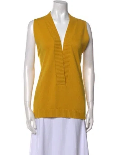 Pre-owned Eskandar Cashmere V-neck Sweater In Yellow