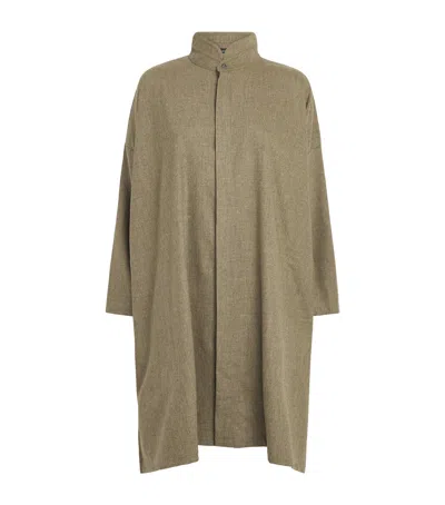 Eskandar Cashmere-wool Double Stand-collar Shirt In Green