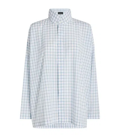 Eskandar Check A-line Shirt In Blue