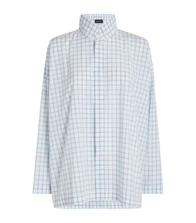 Eskandar Check A-line Shirt In Blue