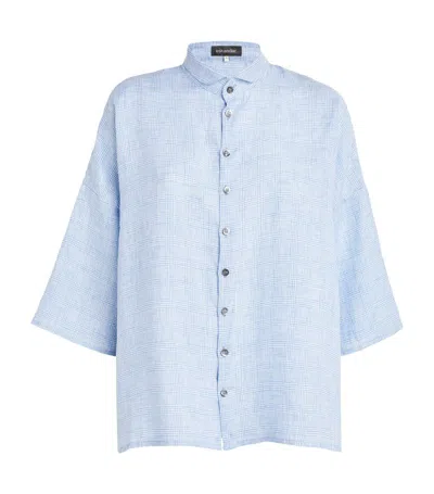 Eskandar Check Peter-pan-collar Shirt In Blue