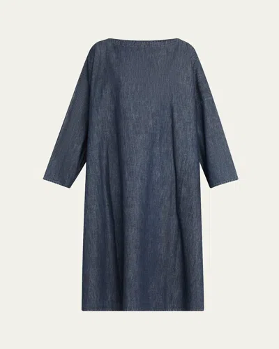 Eskandar Chinese Imperial Scoop-neck Dress In Blue