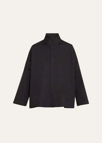 Eskandar Chinese Imperial Shirt With Chinese Collar (mid Plus Length) In Black