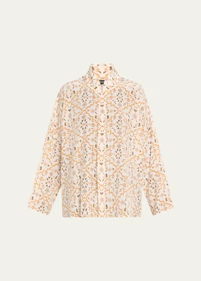 Eskandar Chinese Imperial Shirt With Chinese Collar (mid Plus Length) In Ivorycamel