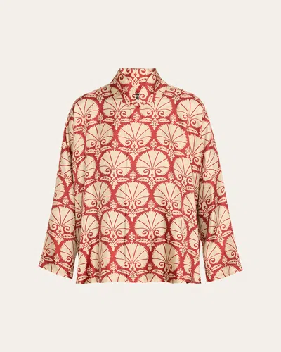 Eskandar Chinese Imperial Shirt With Chinese Collar (mid Plus Length) In Redgold
