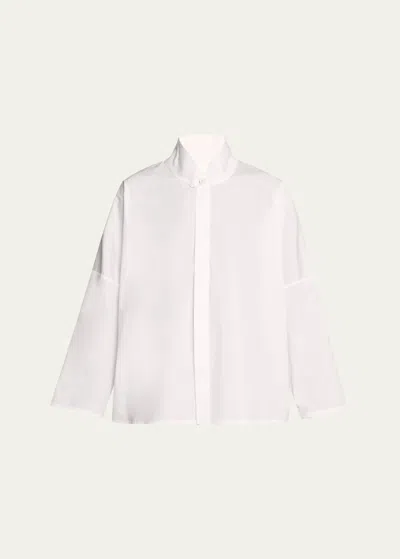 Eskandar Chinese Imperial Shirt With Chinese Collar (mid Plus Length) In White