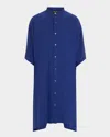 Eskandar Collarless Kaftan Shirt (very Long Length) In Lapis