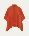 Eskandar Collarless Longer Back Kaftan Shirt (mid Plus Length) In Hot