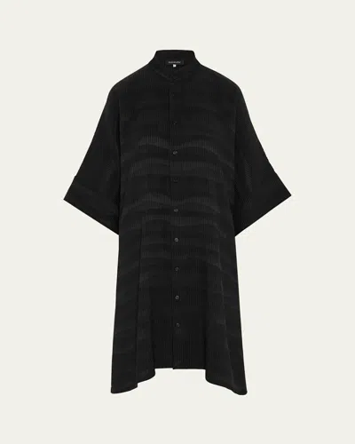 Eskandar Collarless Short-sleeve Kaftan Shirt (very Long Length) In Black