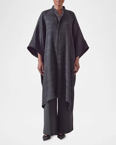 Eskandar Collarless Short-sleeve Kaftan Shirt (very Long Length) In Black