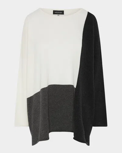 ESKANDAR COLOR BLOCK CASHMERE BATEAU-NECK SWEATER (LONG LENGTH)