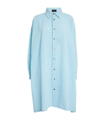 Eskandar Cotton Gingham A-line Shirt In Blue