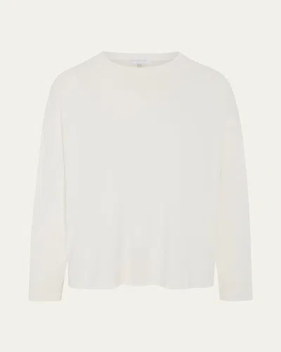 Eskandar Cotton Jersey Long Sleeve Smaller Round Neck Top - Mid Length In White
