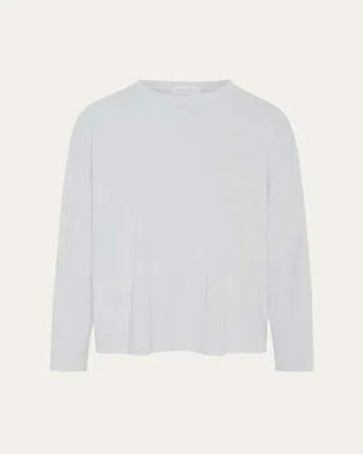 Eskandar Cotton Jersey Long Sleeve Smaller Round Neck Top - Mid Length In Gray
