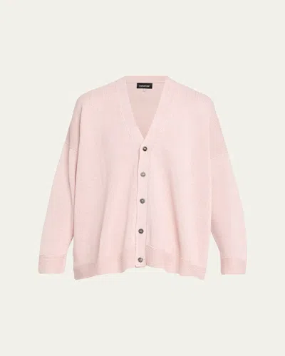Eskandar Cotton Linen V-neck Cardigan - Mid Length In Pink