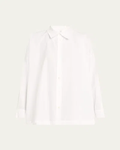 Eskandar Cotton Poplin Angle-to-front Side Seam Shirt With Collar (long Length) In White