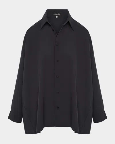 Eskandar Cotton Poplin Angle-to-front Side Seam Shirt With Collar (long Length)