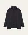 Eskandar Cotton Poplin Angle-to-front Side Seam Shirt With Collar (long Length)