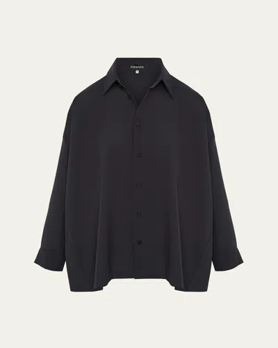 Eskandar Cotton Poplin Angle-to-front Side Seam Shirt With Collar (long Length)
