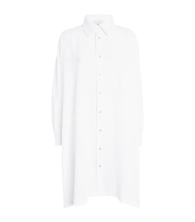 Eskandar Cotton Seersucker Shirt Dress In White