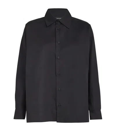 Eskandar Cotton Slim Shirt With Collar In Black
