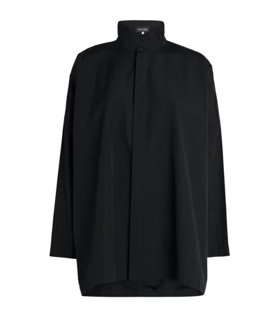 Eskandar Cotton Wide Double Stand-collar Shirt In Black