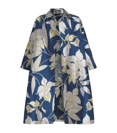Eskandar Cotton-silk Jacquard A-line Shacket In Blue