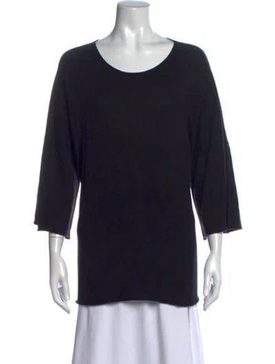 Pre-owned Eskandar Crew Neck Three-quarter Sleeve Top In Black