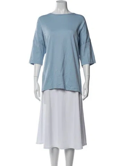Pre-owned Eskandar Crew Neck Three-quarter Sleeve Top In Blue