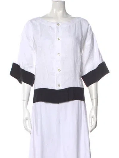 Pre-owned Eskandar Crew Neck Three-quarter Sleeve Top In White