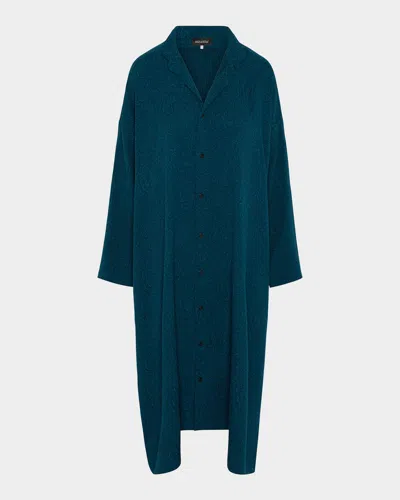 ESKANDAR DAMASK CLOQUE WIDE A-LINE DOUBLE-STAND COLLAR SHIRTDRESS