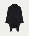 Eskandar Damask Cloque Wide Longer-back Double Stand-collar Shirt With Slits (very Long Length) In Black