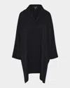 Eskandar Damask Cloque Wide Longer-back Double Stand-collar Shirt With Slits (very Long Length) In Black