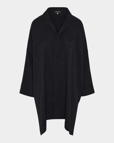 ESKANDAR DAMASK CLOQUE WIDE LONGER-BACK DOUBLE STAND-COLLAR SHIRT WITH SLITS (VERY LONG LENGTH)