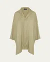 Eskandar Damask Cloque Wide Longer-back Double Stand-collar Shirt With Slits (very Long Length) In Green
