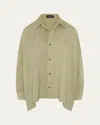 Eskandar Damask Cloque Wide Longer-back Shirt With Collar (mid Plus Length)