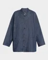 Eskandar Slim A-line Double Stand Collar Jacket With Side Insert (long Length) In Jeandark