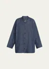 ESKANDAR DENIM IMPERIAL SHIRT WITH CHINESE COLLAR (LONG LENGTH)