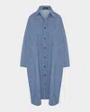 Eskandar Denim Wide A-line Back-pleat Shirtdress With Collar