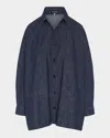 Eskandar Mandarin-collar Denim Jacket