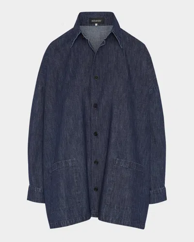 ESKANDAR DENIM WIDE A-LINE SHIRT JACKET WITH COLLAR (LONG LENGTH)