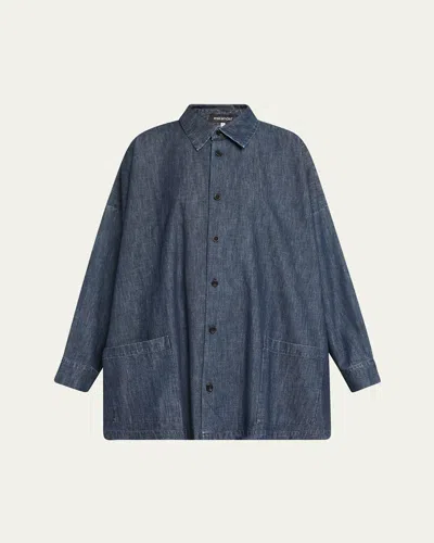 ESKANDAR DENIM WIDE A-LINE SHIRT JACKET WITH COLLAR (LONG LENGTH)
