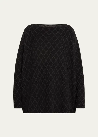 Eskandar Diamond Fine-gauge Knit Cashmere Sweater (mid Plus Length) In Blackcoal