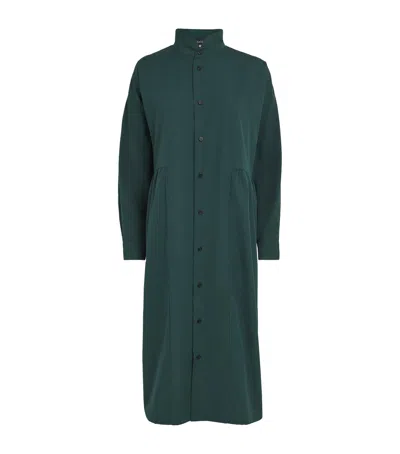 Eskandar Double Stand-collar Midi Shirt Dress In Green