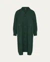 Eskandar Double Stand Collar Midi Shirtdress With Pleated Layer In Green