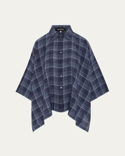 Eskandar Dps Short-sleeve Shirt With Collar (mid Plus Length) In Blue