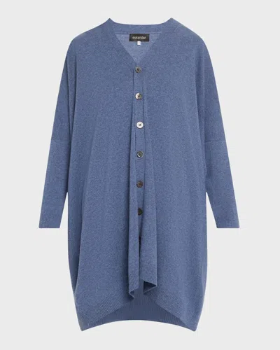 Eskandar Extra Wide V-neck Cashmere Cardigan In Bluewash