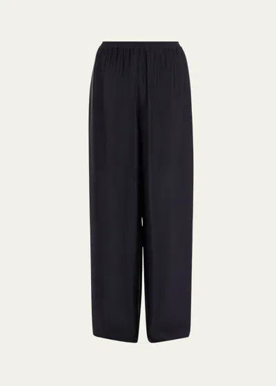 Eskandar Flared Silk Trousers In Midnight