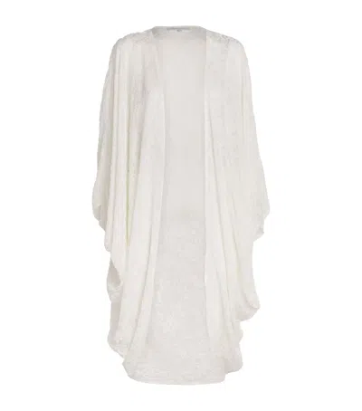Eskandar Floral Cocoon Shawl Cardigan In White